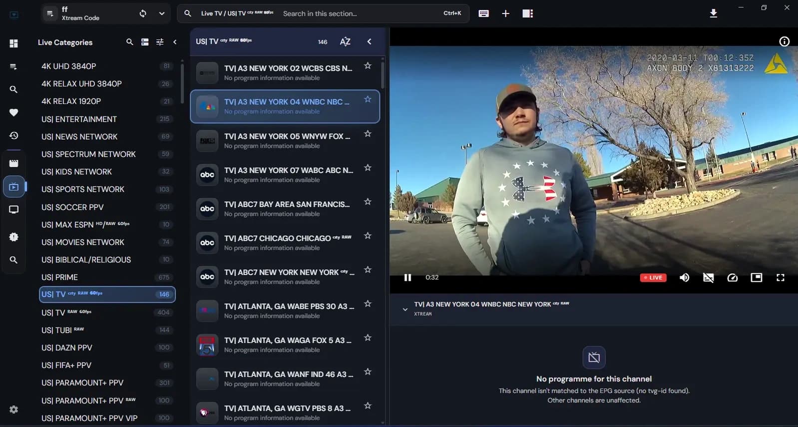 IPTV Map Raw 60FPS Broadcast IPTV Map Raw Uncompressed 60FPS Live US TV Feeds on OLED Display
